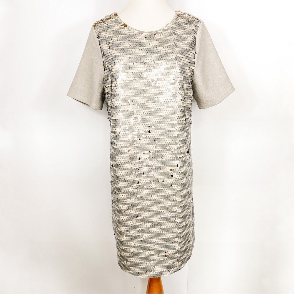 NEW GIANNI BINI Razzle Dazzle Metallic Sequins Cocktail Party Mini Shift Dress - Picture 7 of 8